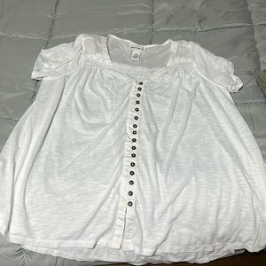 For The Republic White Button Down top with gathered top detail. Size Large.